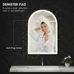 Rackhams 90 x 60 cm Bathroom Mirror with LED Lights, Anti-Fog Arched Vanity Mirror with 3 Colour Dimmable, Gold Tone - Gold Tone - thumbnail 5