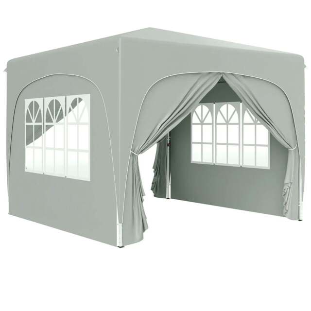 Rackhams 3 x 3m Pop-Up Gazebo Shelter, with Accessories - Light Grey