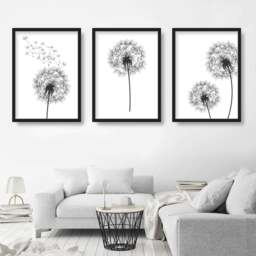 Rackhams DANDELIONS Set of 3 Framed Sketch Wall Art Prints - 50x70cm - Oak - thumbnail 2