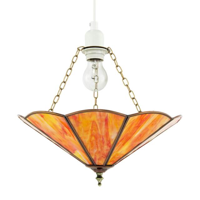 Rackhams Orange Amber Chic Tiffany Glass Easy Fit Pendant Shade with Chains - image 1