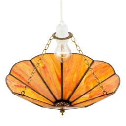 Rackhams Orange Amber Chic Tiffany Glass Easy Fit Pendant Shade with Chains - thumbnail 3