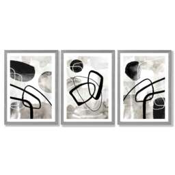 Rackhams Set of 3 Abstract Black Grey Watercolour Framed Wall Art - 50x70cm - Silver - thumbnail 6