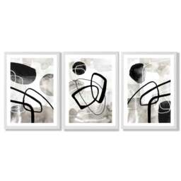 Rackhams Set of 3 Abstract Black Grey Watercolour Framed Wall Art - 50x70cm - Silver - thumbnail 4