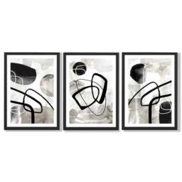 Rackhams Set of 3 Abstract Black Grey Watercolour Framed Wall Art - 50x70cm - Silver - thumbnail 3