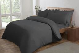 Rackhams Jersey Melange Polycotton Fitted Bedsheet or Pillowcase - CHARCOAL - Double (135cm x 190cm) + 25cm Deep