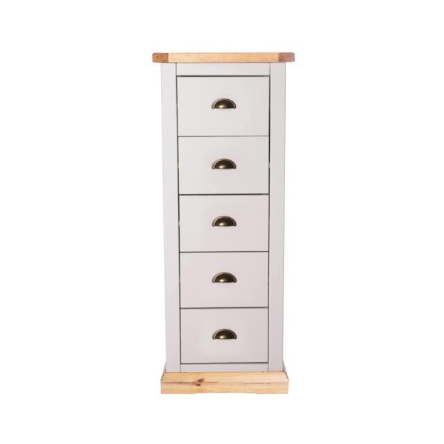 Rackhams Bomporto 5 Drawer Narrow Chest of Drawers Brass Cup Handle - Light Grey - image 1