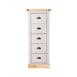 Rackhams Bomporto 5 Drawer Narrow Chest of Drawers Brass Cup Handle - Light Grey - thumbnail 1