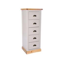 Rackhams Bomporto 5 Drawer Narrow Chest of Drawers Brass Cup Handle - Light Grey - thumbnail 3