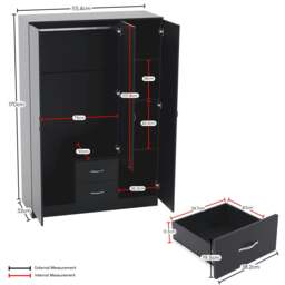 Rackhams Riano 3 Door 2 Drawer Mirrored Wardrobe - Black - thumbnail 3