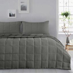 Rackhams Waffle Weave Luxury Bedspread Set - White - One Size - thumbnail 3