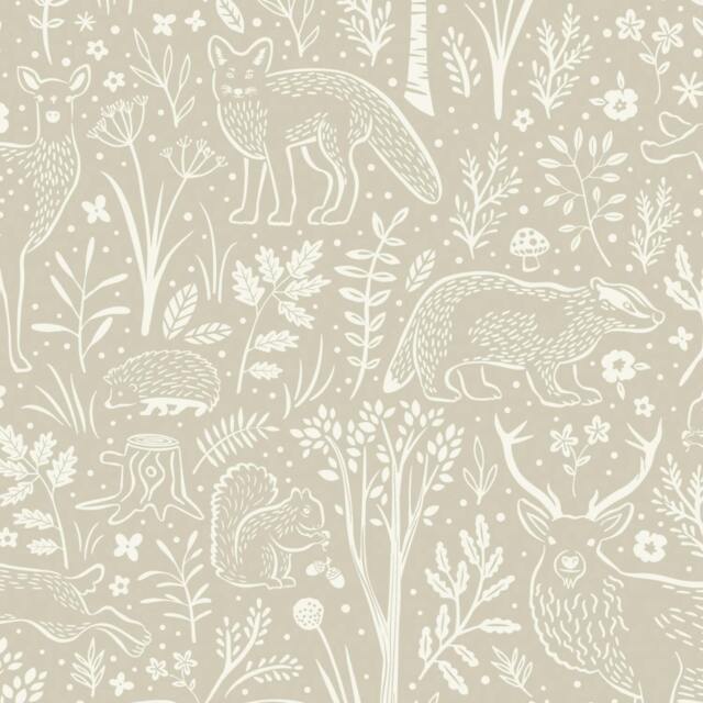 Rackhams Native Woodland Animals Nursery Textured Wallpaper, Beige