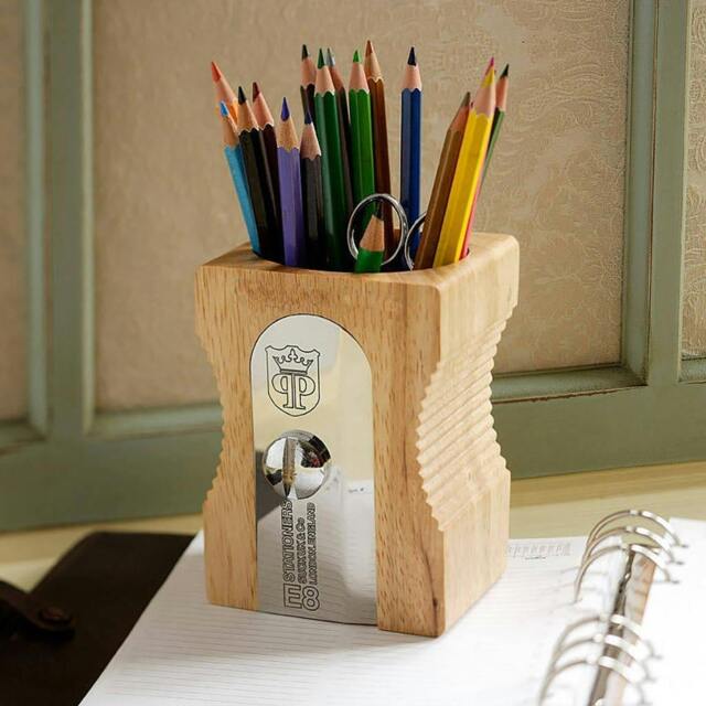 Rackhams Sharpener Desk Tidy - Metal/Wood - H12 x W8.5 x D8.5cm, 0.3kg