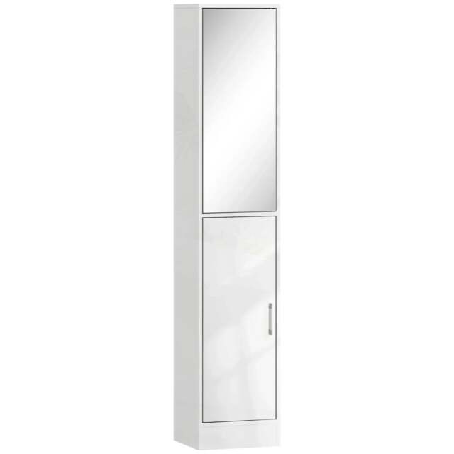 Rackhams Tall Bathroom Cabinet with Mirror and Adjustable Shelf - High Gloss White