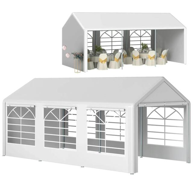 Rackhams 6m x 3m Garden Gazebo Marquee Wedding Shelter Level 4 Wind Protection, White - image 1