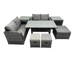 Rackhams Wicker PE Rattan Garden Outdoor Furniture Set Love Sofa Dining Table Sets with 3 Stools 2 Side Tables Dark Grey Mixed - thumbnail 1