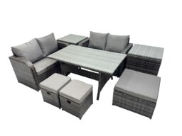 Rackhams Wicker PE Rattan Garden Outdoor Furniture Set Love Sofa Dining Table Sets with 3 Stools 2 Side Tables Dark Grey Mixed - thumbnail 2