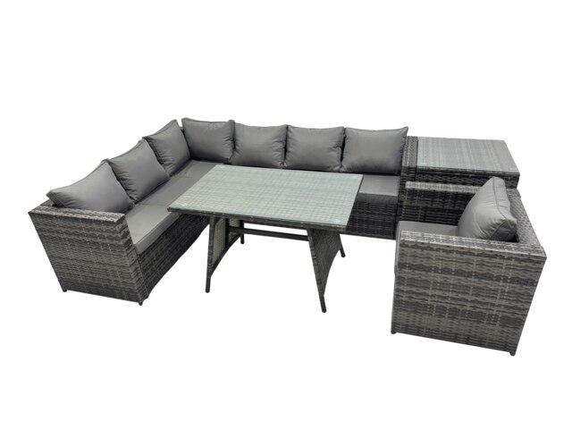 Rackhams 7 seater Outdoor PE Rattan Sofa Set with Dining Table Patio Garden Furniture Sets with Chair Side Table Dark Grey Mixed - image 1