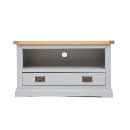 Rackhams Loreo Light Grey 1 Drawer TV Cabinet Brass Drop Handle - Light Grey - thumbnail 1