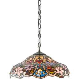 Rackhams Floral Tiffany Glass Design Ceiling Pendant Light - Dark Bronze Effect Fitting