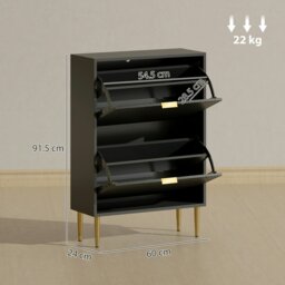 Rackhams Slim Shoe Storage Cabinet with 2 Flip Drawers for Hallway, Black - 60W x 24D x 91.5H cm - White - Fluted doors, gold accents - thumbnail 6