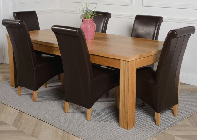 Rackhams Dakota Extra Large Oak Dining Table with Montana Leather Chairs - 6 chairs - Brown - image 1