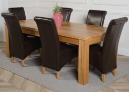 Rackhams Dakota Extra Large Oak Dining Table with Montana Leather Chairs - 6 chairs - Brown - thumbnail 1