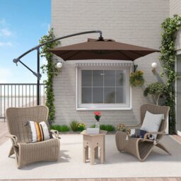 Rackhams 3 m Cantilever Parasol with Cross Base, Crank Handle, 6 Ribs, Beige - Brown - 294L x 193W x 250Hcm - thumbnail 1