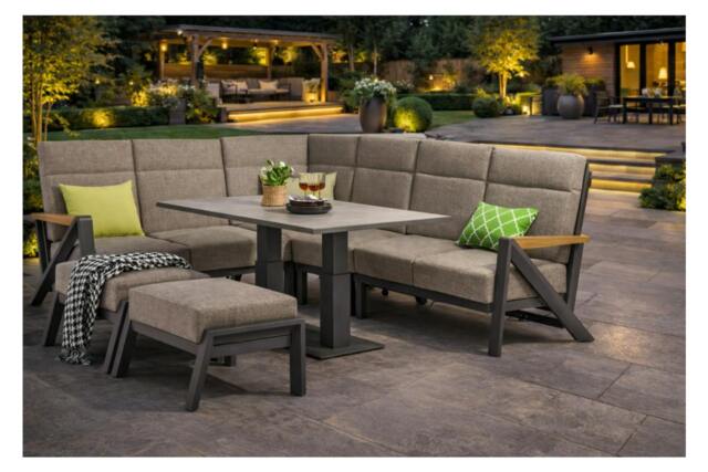 Rackhams Darwin 7 Seater Corner Sofa Set - Premium Aluminium Garden Furniture with Teak Wood - image 1