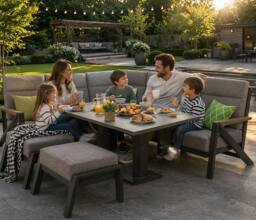 Rackhams Darwin 7 Seater Corner Sofa Set - Premium Aluminium Garden Furniture with Teak Wood - thumbnail 2