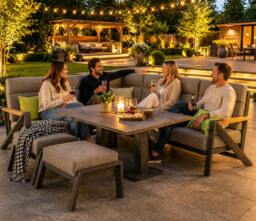 Rackhams Darwin 7 Seater Corner Sofa Set - Premium Aluminium Garden Furniture with Teak Wood - thumbnail 3