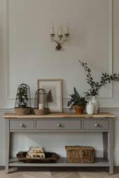 Rackhams Florence Console Table with 3 Drawers and Shelf. Hallway Slimline Storage - Sage Green, Green - thumbnail 2