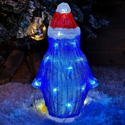 Rackhams 30cm Light Up LED Standing Acrylic Christmas Penguin Decoration With Santas Hat Indoor Outdoor - thumbnail 6