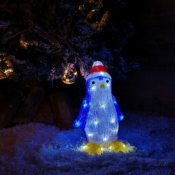 Rackhams 30cm Light Up LED Standing Acrylic Christmas Penguin Decoration With Santas Hat Indoor Outdoor - thumbnail 2