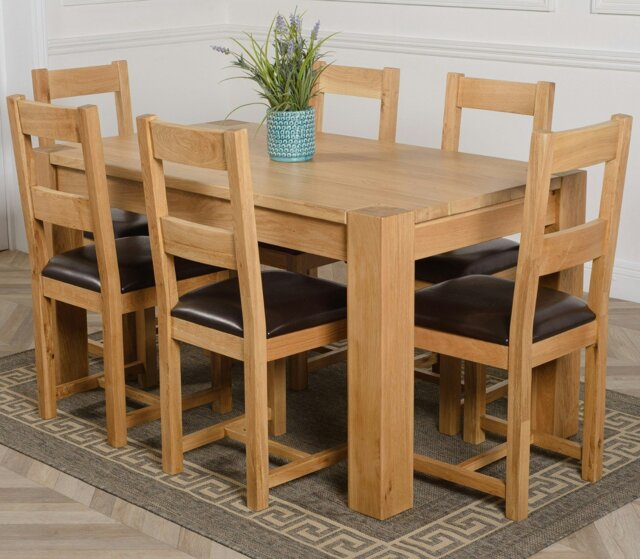 Rackhams Kuba Medium Oak Dining Table with Lincoln Oak Chairs - Natural Oak - 6 chairs - image 1