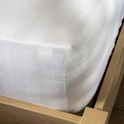 Rackhams White 400 Thread Count Cotton Stripe 40cm Deep Fitted Sheets - Single
