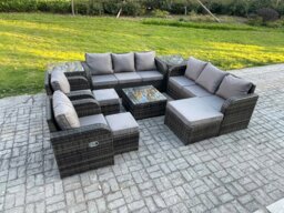 Rackhams High Back Rattan Garden Furniture Set with Square Coffee Table 3 Footstools 2 Side Tables Indoor Outdoor Patio Lounge Sofa Set Dark Grey Mixed - thumbnail 1