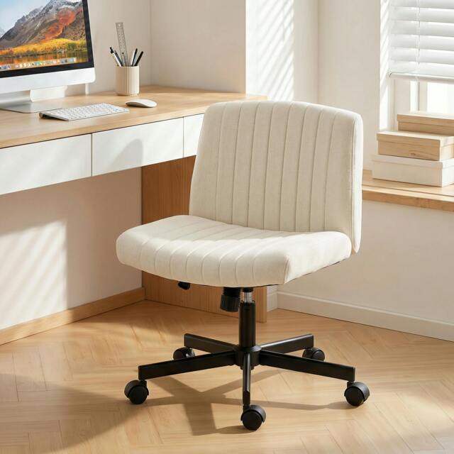 Rackhams Desk Chair with Wide Seat, Thick Padding, Rock Function, Cream - image 1