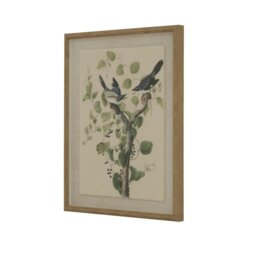 Rackhams Flora & Fauna Collection Shrikes Beaded Linen Framed Wall Art - Brown/White/Green - Brown/White/Green - 50cm x 2cm x 40cm - Brown/White/Green - thumbnail 2