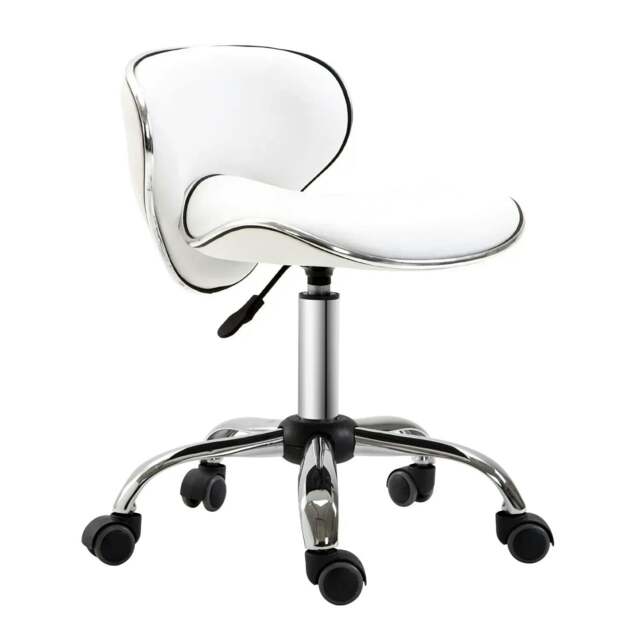 Rackhams Adjustable Rolling Swivel Beauty Salon Chair, Stool for Spa, Technician - White - image 1