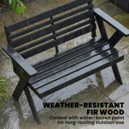 Rackhams 2 Seater Wood Garden Bench, Slatted Patio Bench with Armrest Black - Fir wood - Garden bench - Black - thumbnail 5