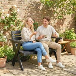 Rackhams 2 Seater Wood Garden Bench, Slatted Patio Bench with Armrest Black - Fir wood - Garden bench - Black