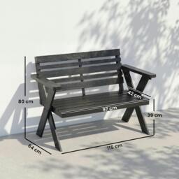 Rackhams 2 Seater Wood Garden Bench, Slatted Patio Bench with Armrest Black - Fir wood - Garden bench - Black - thumbnail 3