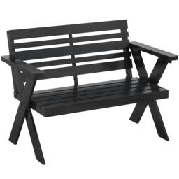 Rackhams 2 Seater Wood Garden Bench, Slatted Patio Bench with Armrest Black - Fir wood - Garden bench - Black - thumbnail 2