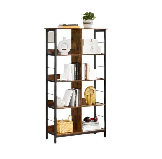 Rackhams Bookcase Ladder Shelf 4 Tier Rustic Brown and Black Display Rack for Living Room or Office - image 1