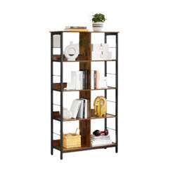 Rackhams Bookcase Ladder Shelf 4 Tier Rustic Brown and Black Display Rack for Living Room or Office