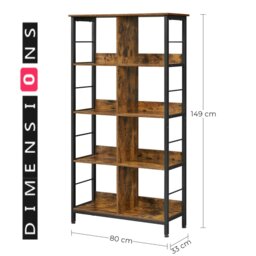 Rackhams Bookcase Ladder Shelf 4 Tier Rustic Brown and Black Display Rack for Living Room or Office - thumbnail 4