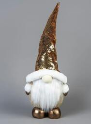 Rackhams 44cm Gold Santa Gnome Christmas Figurine with Shimmering Sequin Hat for Indoor Festive Home Display - 44CM - Gold - Decoration - thumbnail 3