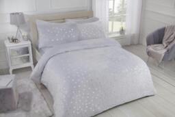 Rackhams Luxury Fleece Polka Dot Duvet Cover with Pillowcases- Grey - Double (200cm x 200cm)