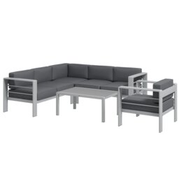 Rackhams 5 PCs Garden Sofa Set w/ Cushions, Aluminium Furniture Sets, Grey - Light Grey - thumbnail 3