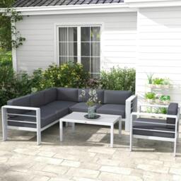 Rackhams 5 PCs Garden Sofa Set w/ Cushions, Aluminium Furniture Sets, Grey - Light Grey